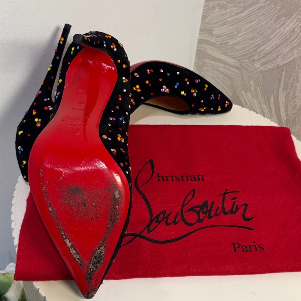 Christian Louboutin Black Suede Multicolor
Crystal Pumps - Red Sole - Picture 6 of 6